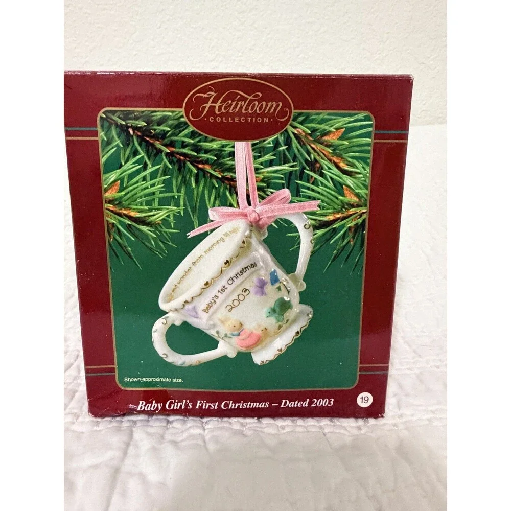 Rare Carlton Cards AG Baby Girls First Christmas 2003 Tea Cup Ornament